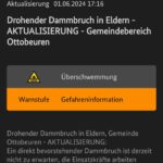 Warn-App-Meldung zum drohenden Dammbruch in Eldern am 1. Juni 2024